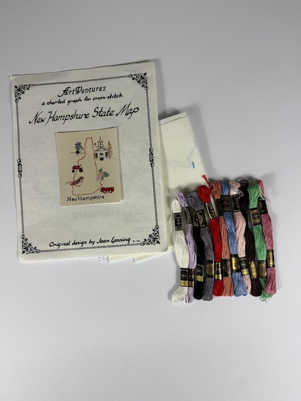 Vintage ArtVentures New Hampshire State Map Cross Stitch Pattern Chart Kitted